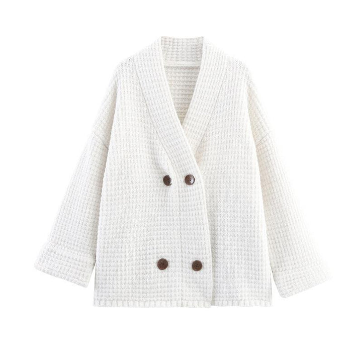 Damen gesteppte Strickjacke mit dekorativem Knopfverschluss und hohem Kragen Drune