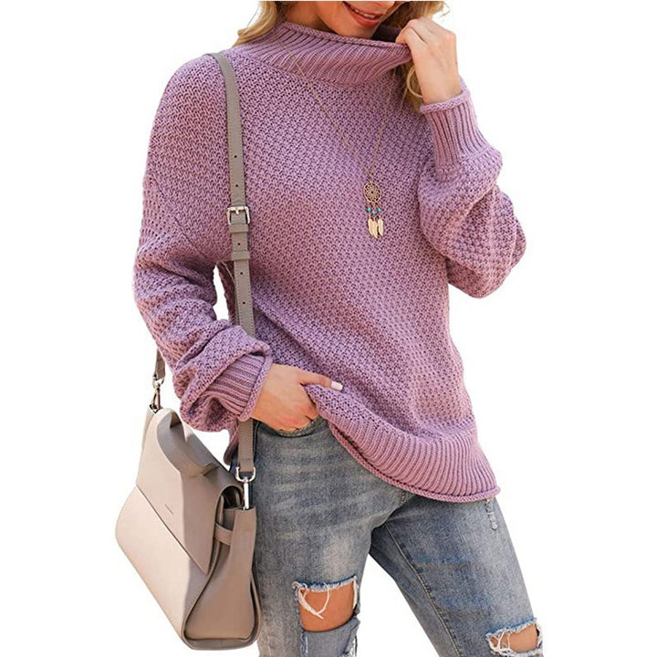 Damen Grobstrickpullover mit hohem Kragen und bequemen Ärmeln Drune