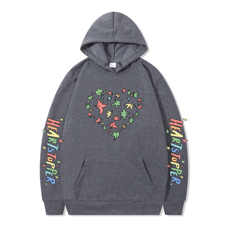 Damen Kapuzenpullover mit kreativem Herz- und Blattmotiv Drune