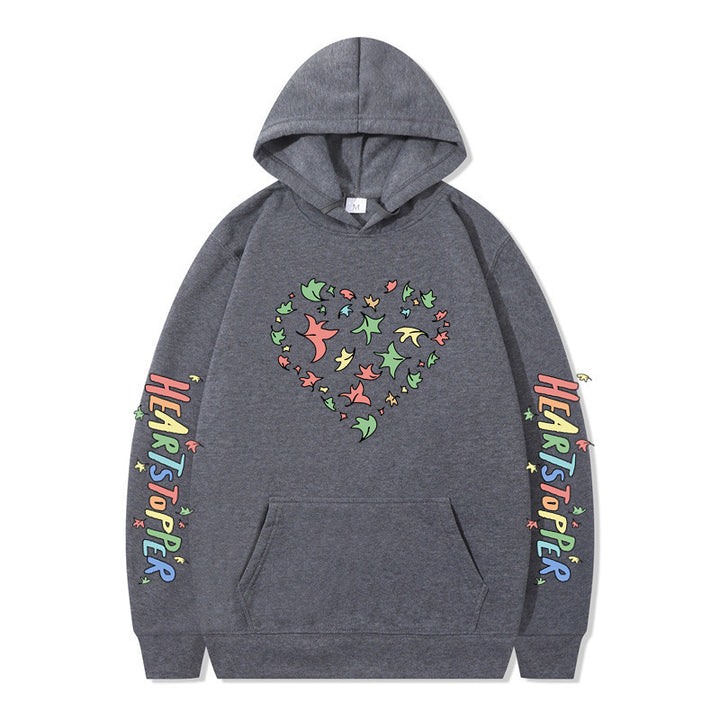 Damen Kapuzenpullover mit kreativem Herz- und Blattmotiv Drune
