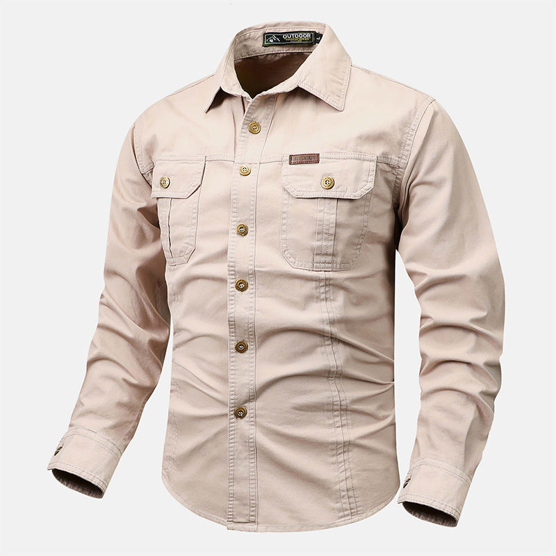 Herren nan lässiges militärisches Hemd mit Brusttaschen und Baumwoll-Twill Drune