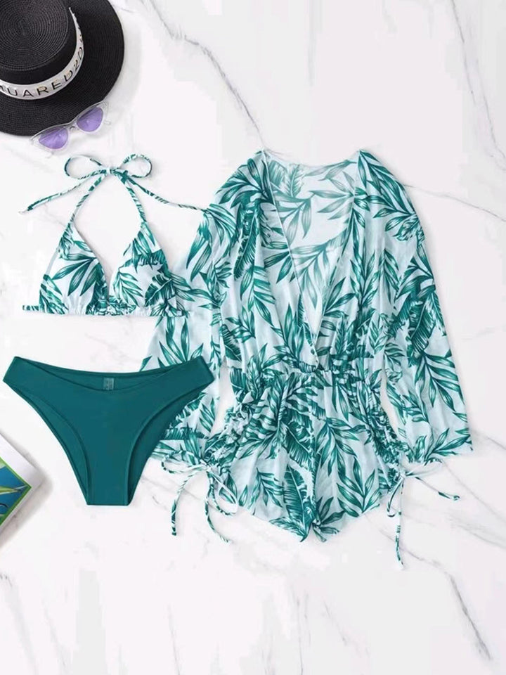Damen Wendbare Strandmode mit floralem Kimono und Bikini Drune
