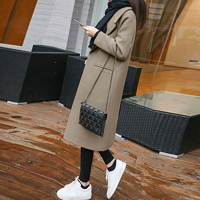 Damen Eleganter Langmantel mit klassischem Revers und Taschen Drune