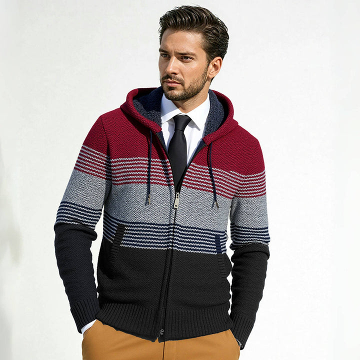Herren Designermantel mit Kapuze und strukturiertem Strickmuster Drune