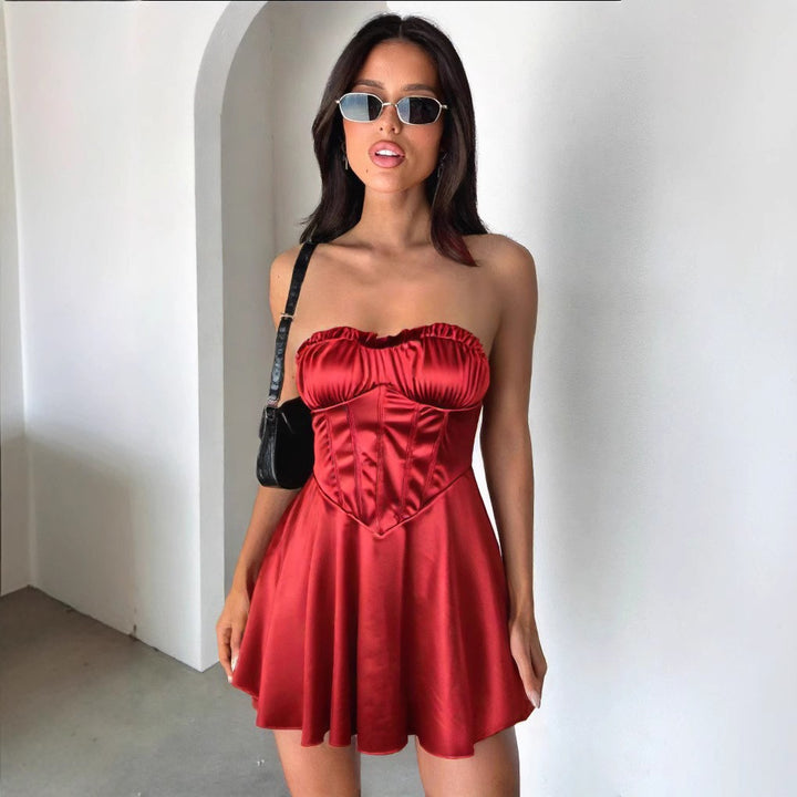Damen trägerloses Minikleid mit Raffungen und figurschmeichelndem Schnitt Drune