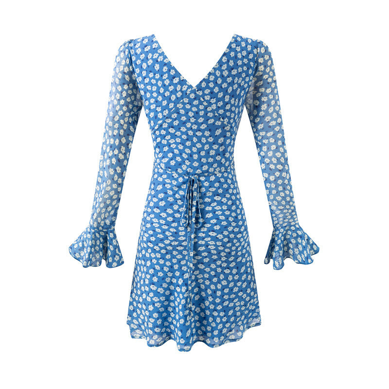 Damen Blusenkleid mit floralem Design und elegantem V-Ausschnitt Drune