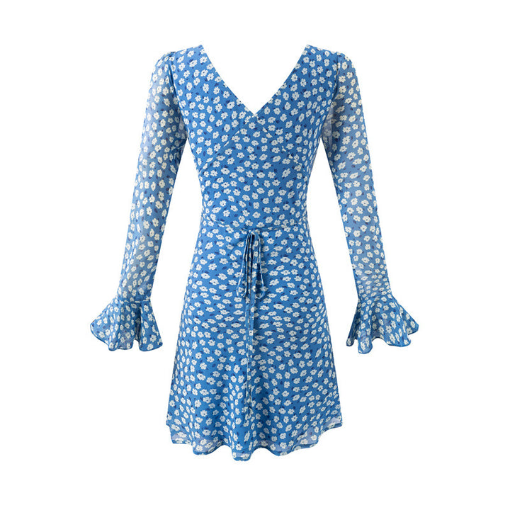 Damen Blusenkleid mit floralem Design und elegantem V-Ausschnitt Drune