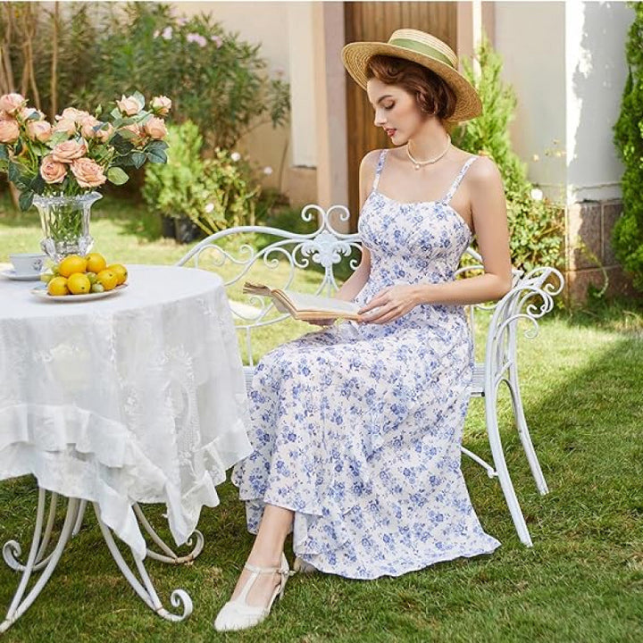 Damen Freizeitmaxikleid mit zarten Rüschendetails und floralem Design Drune