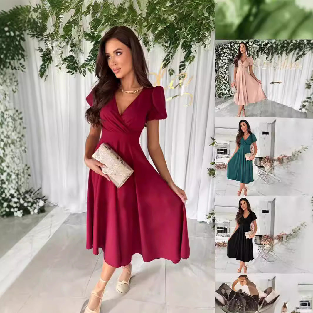 Damen A-Linien Kleid mit schickem Wickelausschnitt und eleganten Blenden Drune