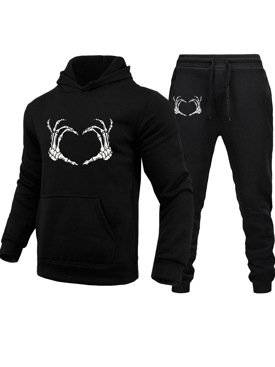 Damen Hoodie- und Jogginghose Set mit schaurigem Skelett-Motiv Drune