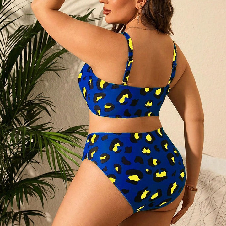 Damen Hochgeschnittener Bikini mit Leopardenmuster und unterstützendem Oberteil Drune