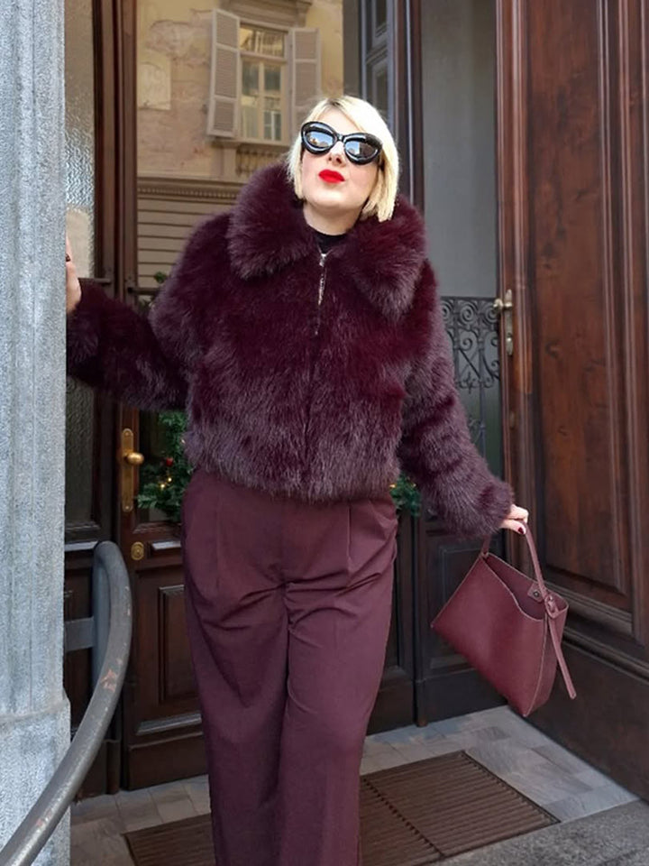 Damen Kunstpelzjacke mit voluminösen Ärmeln und elegantem Schnitt Drune