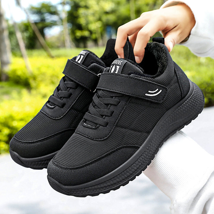 Damen nan leichter Alltag-Walking-Sneaker mit Klettverschluss und elastischer Schnürung, stoßdämpfender EVA-Zwischensohle und gepolstertem Fersenkragen Drune