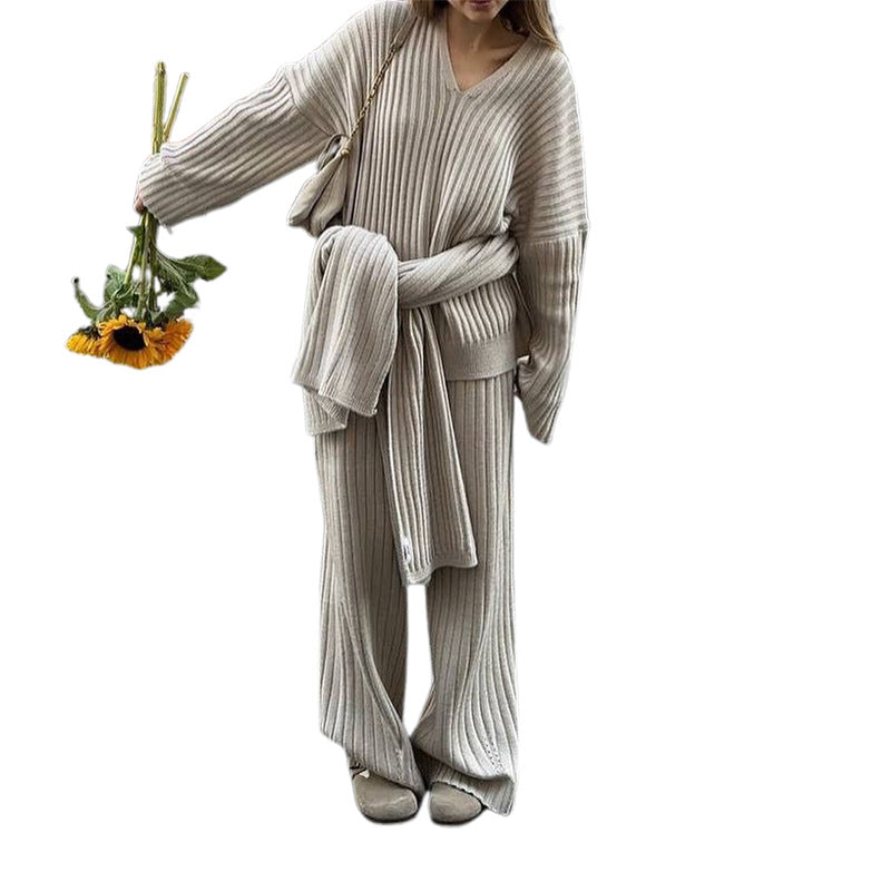 Damen elegantes Strickanzug-Set mit weichem, geripptem Design Drune