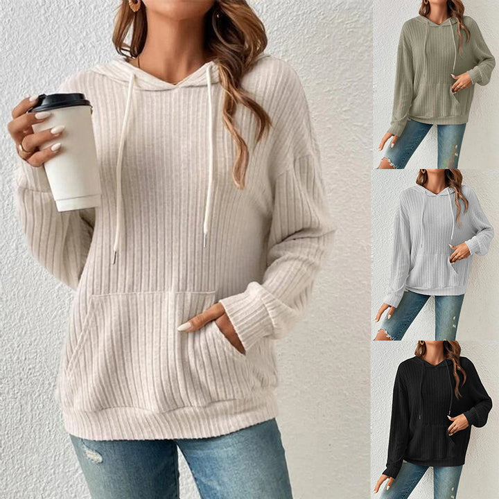 Damen lässiger Kapuzenpullover im feinen Rippenstrickdesign Drune