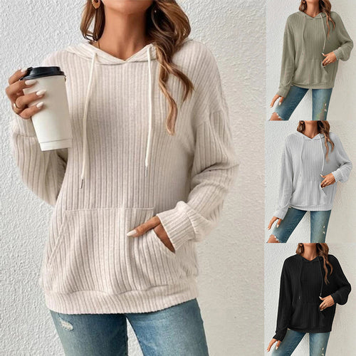 Damen lässiger Kapuzenpullover im feinen Rippenstrickdesign Drune