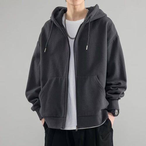Herren nan Oversize-Kapuzenjacke mit durchgehendem Reißverschluss, doppellagiger Kapuze und Kängurutaschen Drune