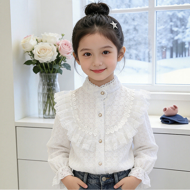 Mädchen Bluse mit romantischem Volantkragen Drune