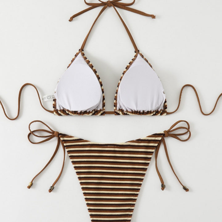 Damen Triangel-Bikini mit verstellbaren Bindebändern und verspieltem Streifenmuster Drune