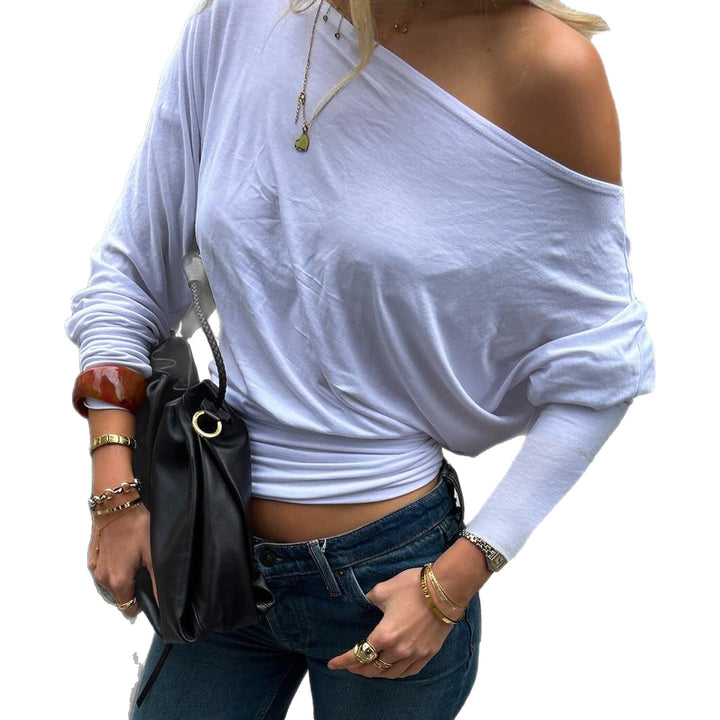 Damen nan schulterfreies Langarmshirt mit tailliertem Komfortbund, gerafften Schultern und figurbetonter Passform Drune