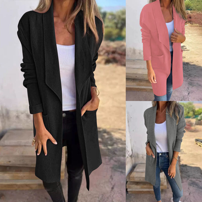 Damen Lässige Langjacke mit offenem Schnitt und praktischen Taschen Drune