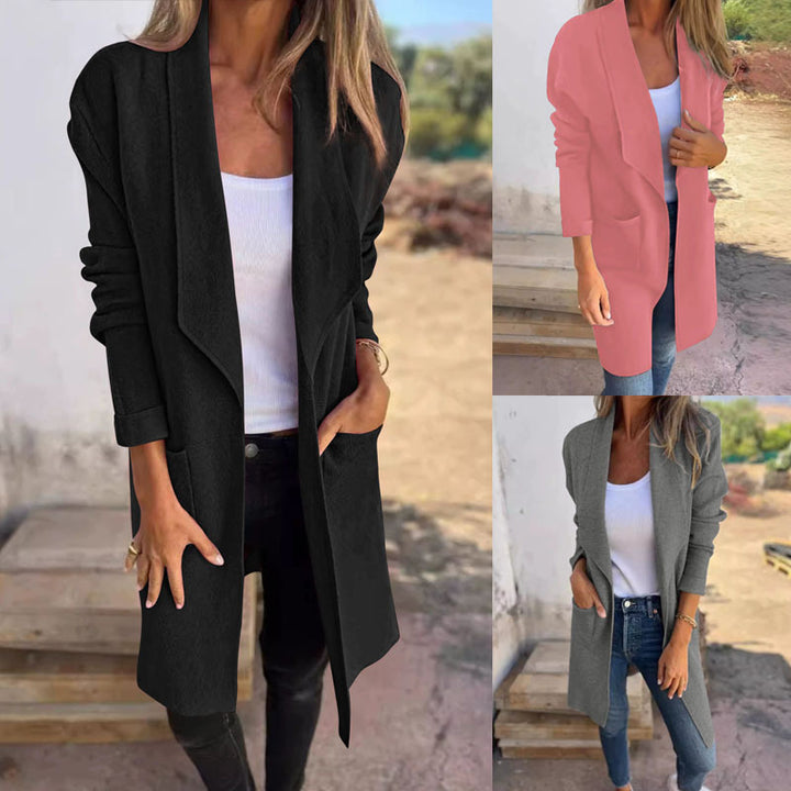 Damen Lässige Langjacke mit offenem Schnitt und praktischen Taschen Drune