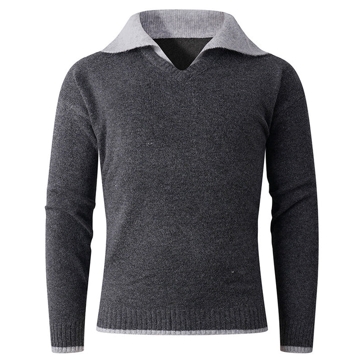 Herren eleganter V-Ausschnitt Pullover mit kontrastierendem Kragen Drune
