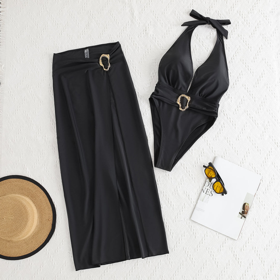 Damen Badeanzug mit elegantem Wickeldesign und glamourösem Gurt Drune