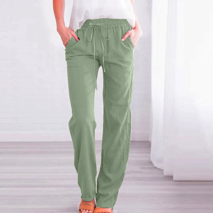 Damen Bequeme Leinen-Hose mit elastischem Bund und Taschen Drune