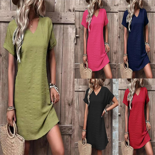 Damen lässiges V-Ausschnitt Kleid mit weitem Schnitt
