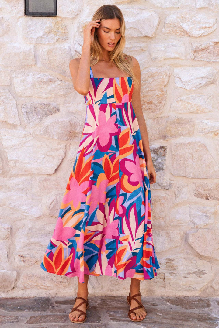 Damen Maxikleid mit lebhaftem floralem Design und schwingendem Rock Drune