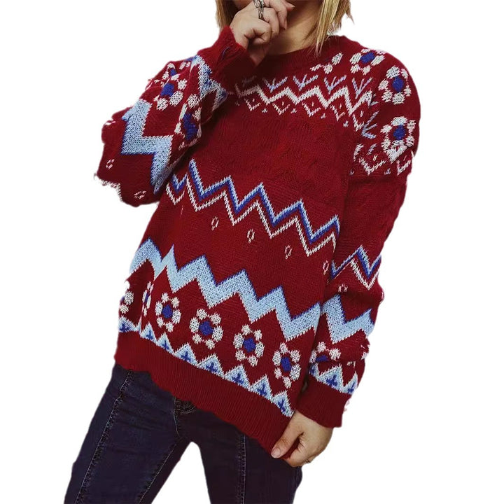 Damen festlicher Strickpullover mit nordischem Muster Drune