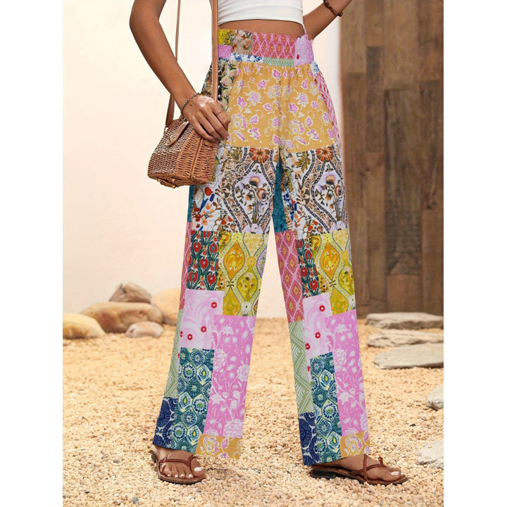Damen Weite Blumenmuster-Hose mit elastischem Bund und hohem Taillenschnitt Drune