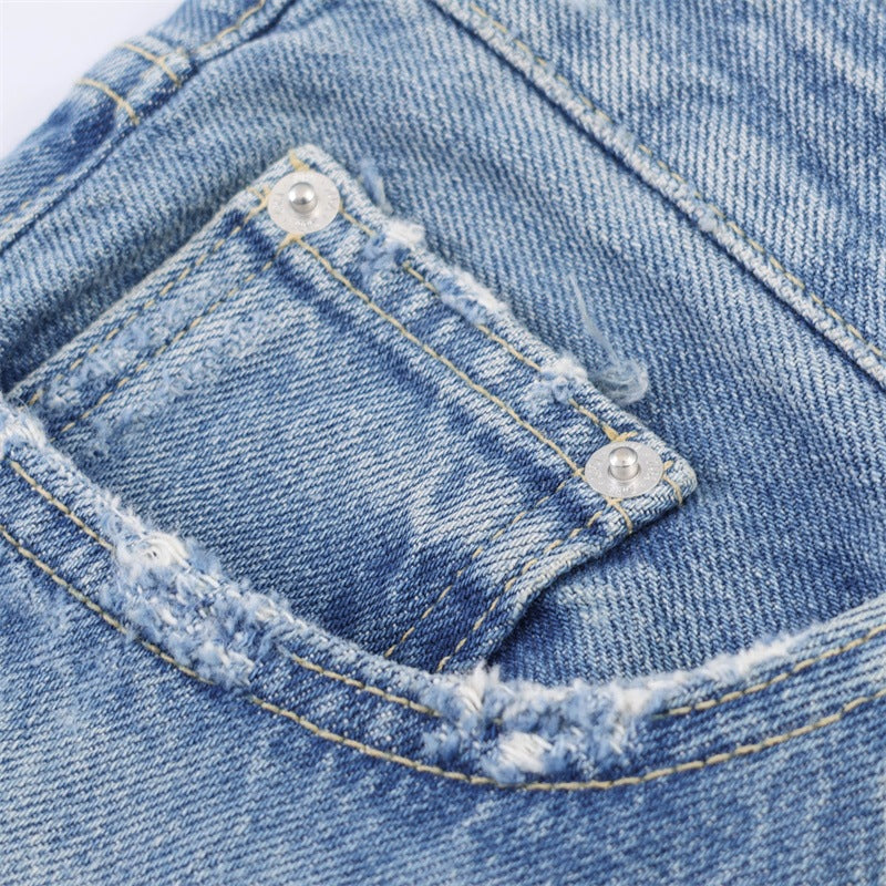 Damen Flared Jeans im Used-Look mit Fransen und Destroyed-Details Drune