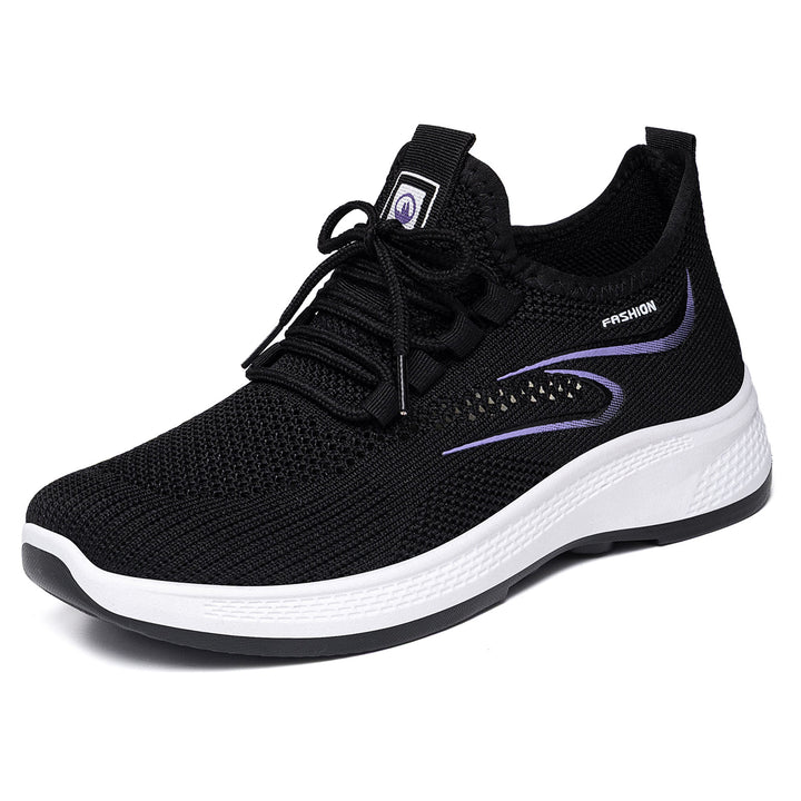 Damen nan atmungsaktiver Strick-Freizeitsneaker mit elastischer Schnürung und stoßabsorbierender Keilsohle Drune