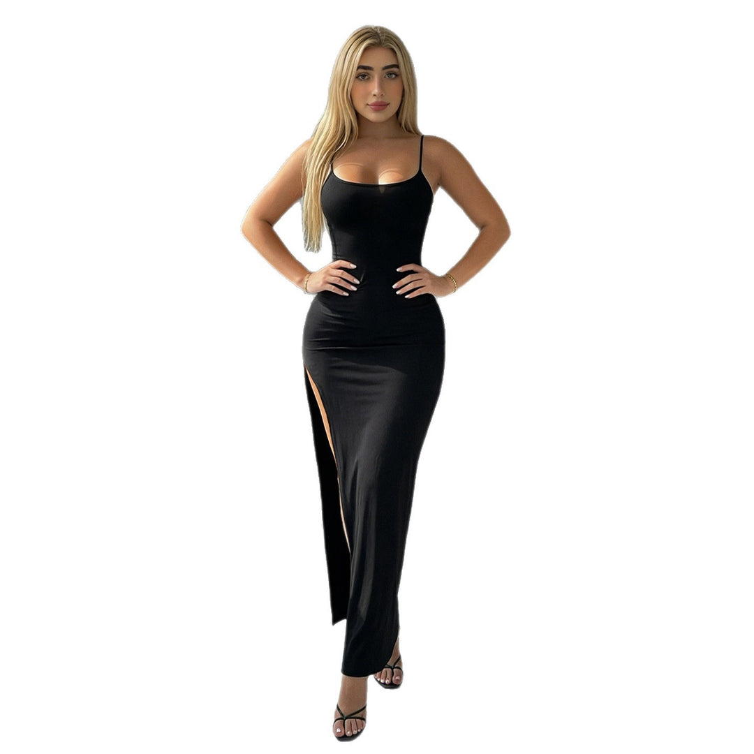 Damen Elegantes Maxikleid mit feinen Trägern und seitlichem Schlitz Drune