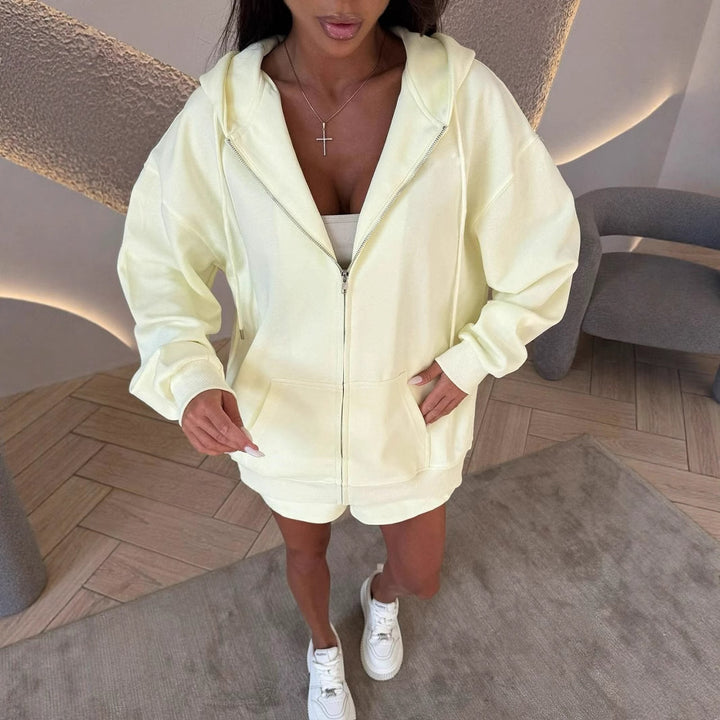 Damen sportliches Oversize Hoodie und Shorts Set Drune