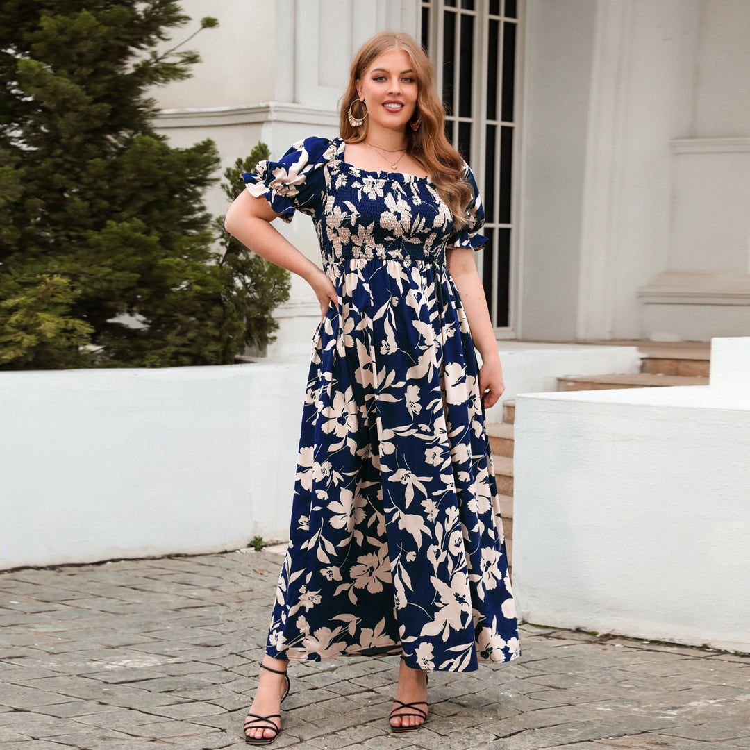Damen Sommerliches Maxikleid mit romantischem Blumenmuster und Puffärmeln Drune