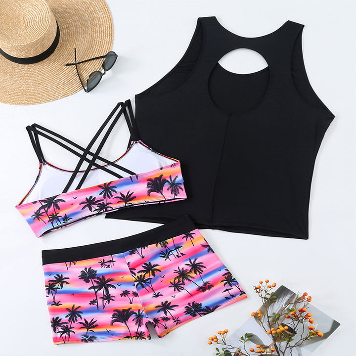 Damen Sportliches Bade-Set mit modischen Cut-Out und tropischem Motiv Drune