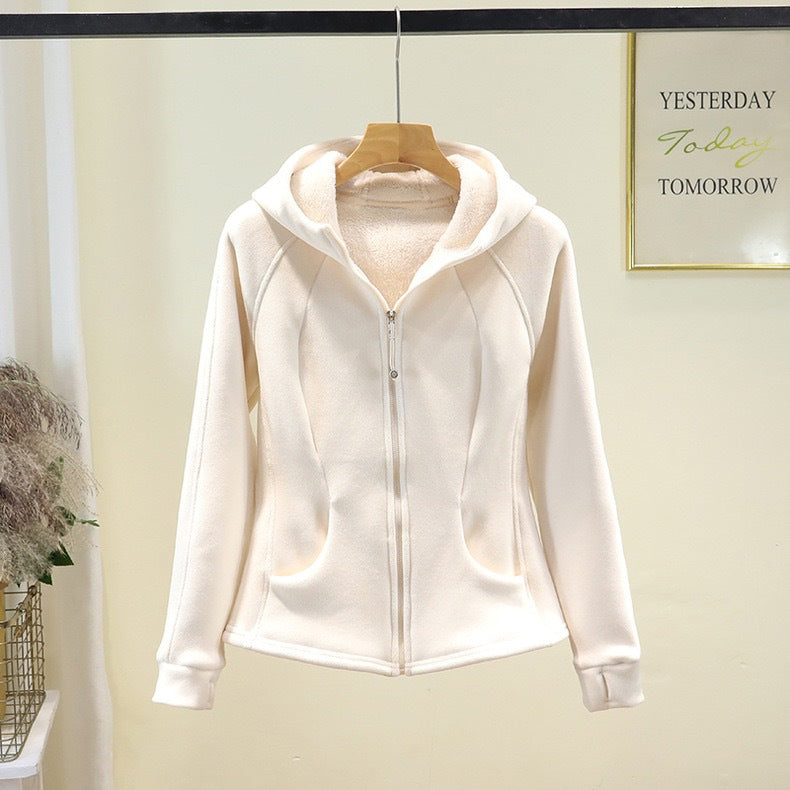 Damen bequeme Fleecejacke mit durchgehendem Reißverschluss und Kapuze Drune
