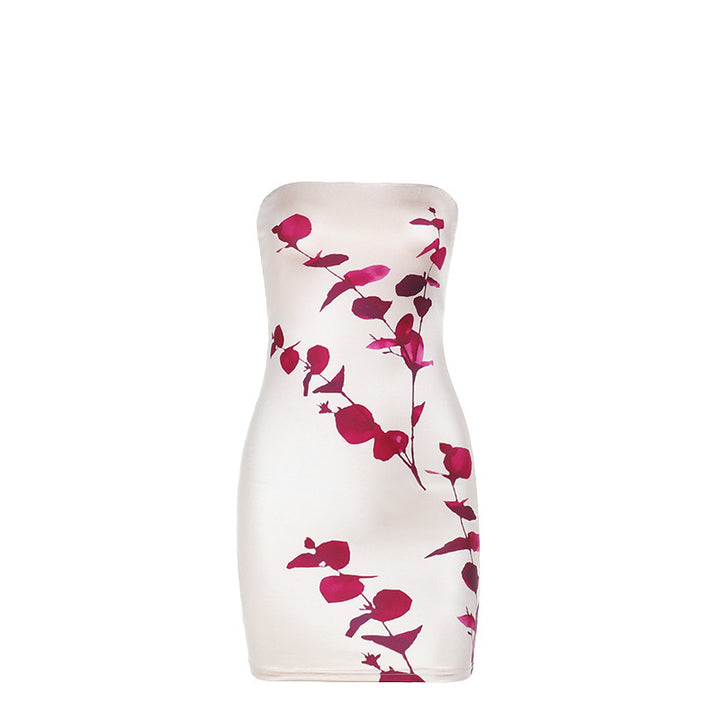 Damen figurbetontes Minikleid mit floralem Druck und trägerlosem Design Drune