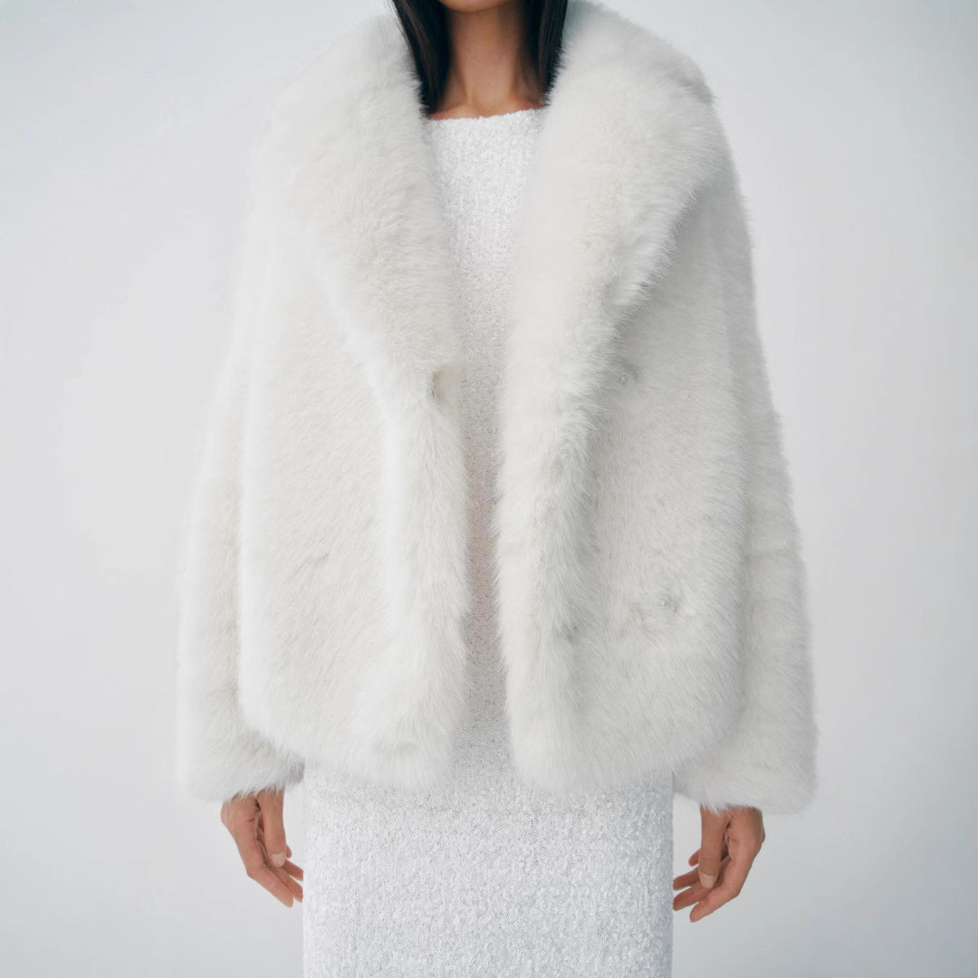 Damen Plüschige Kurzjacke mit breitem Kragen Drune