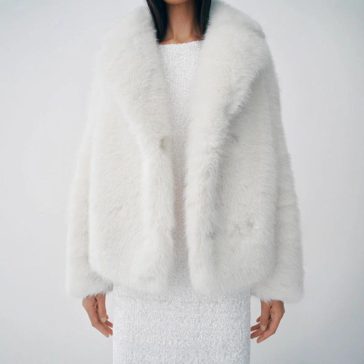 Damen Plüschige Kurzjacke mit breitem Kragen Drune
