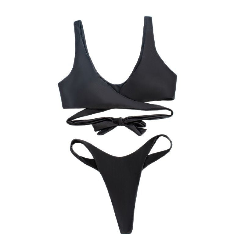 Damen asymmetrischer Hochgeschnittener Bikini mit innovativem Wickel-Design Drune