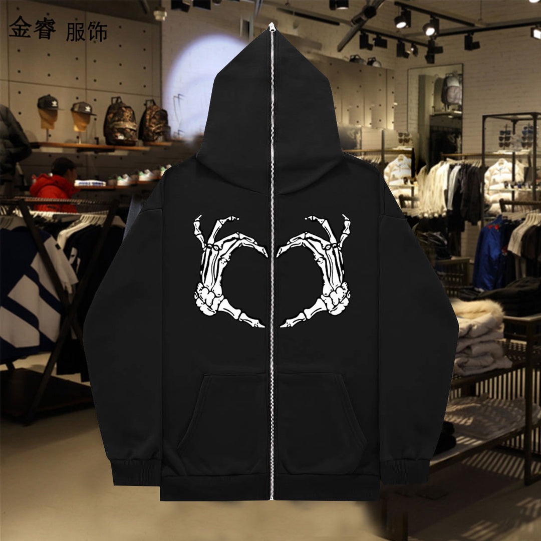 Damen Kapuzenjacke mit auffälligem Skelettmotiv Drune