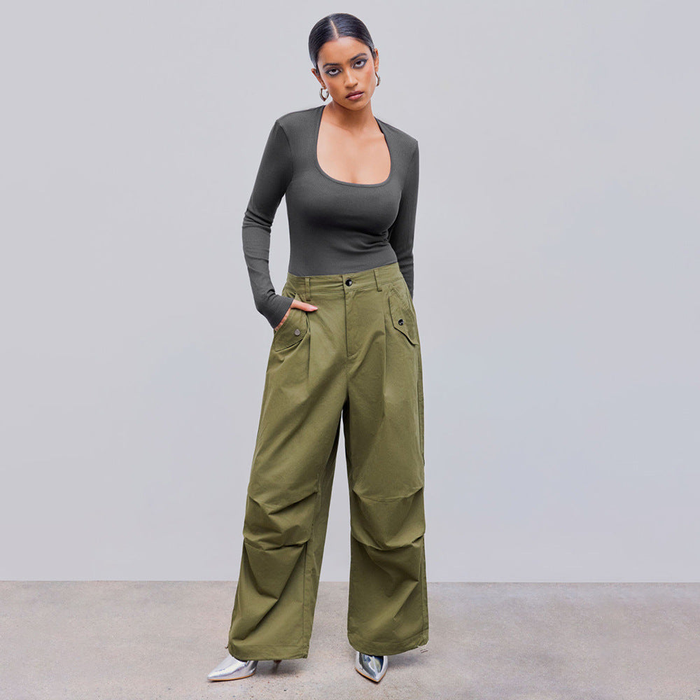 Damen Langarmshirt mit tiefem Rundhalsausschnitt und modischer Rippstruktur Drune