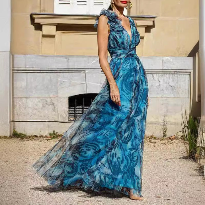DamenMaxikleid aus leichtem, fließendem Chiffon mit romantischen Spitzenrändern Drune