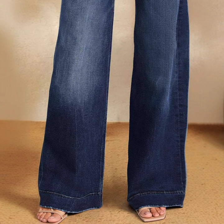 Damen weite Denim-Hose mit hohem Bund Drune