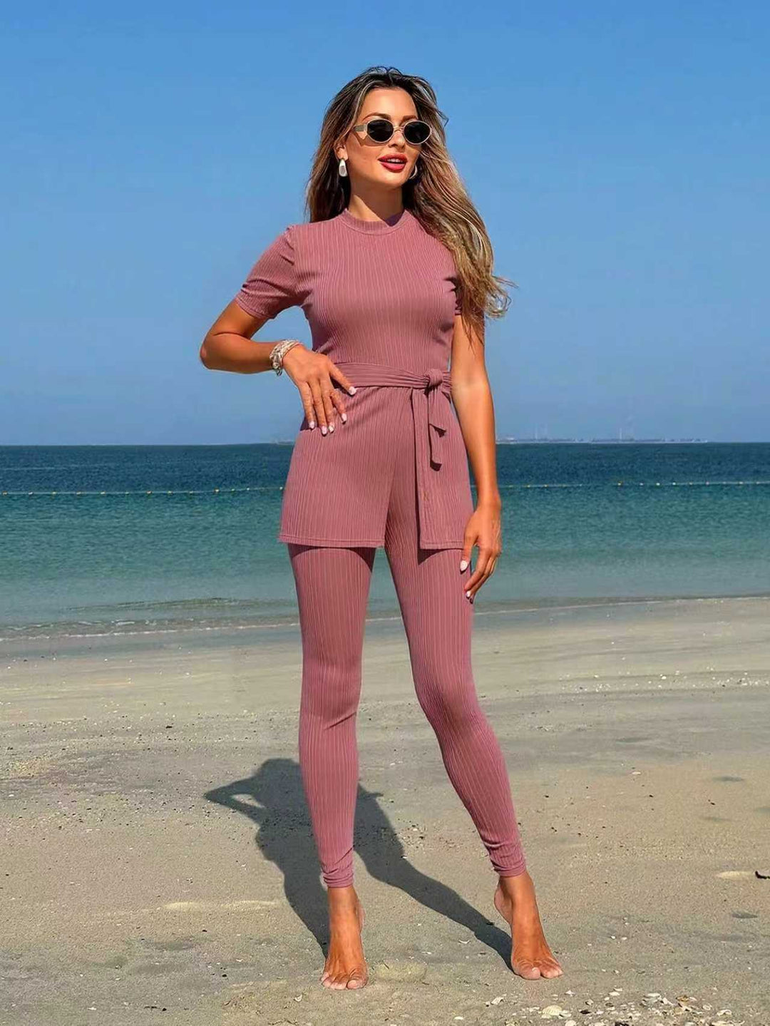 Damen sportliches Lounge-Set mit Bindegürtel Drune