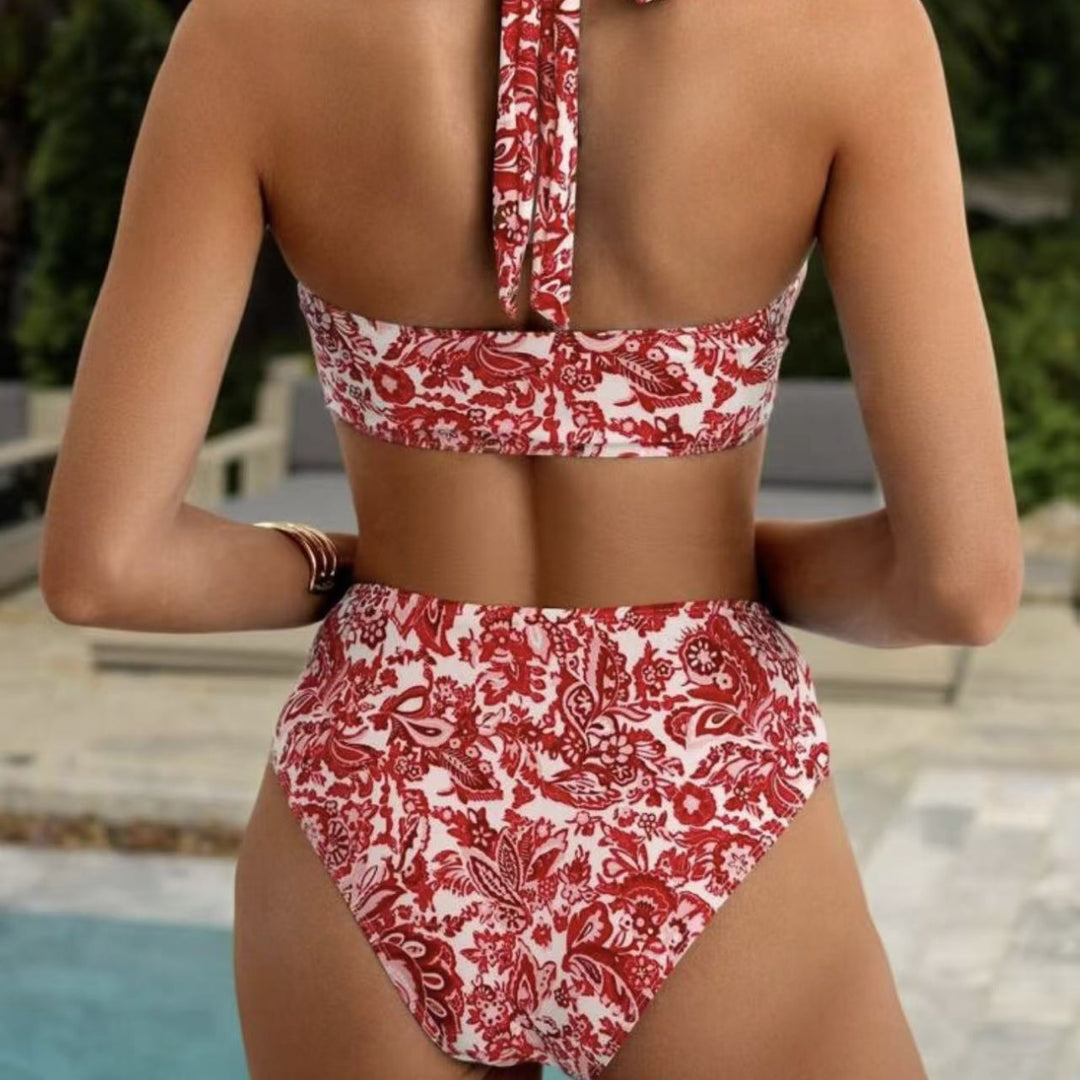 Damen Bikini-Set mit hoch taillierter Hose und schickem Halterneck Drune